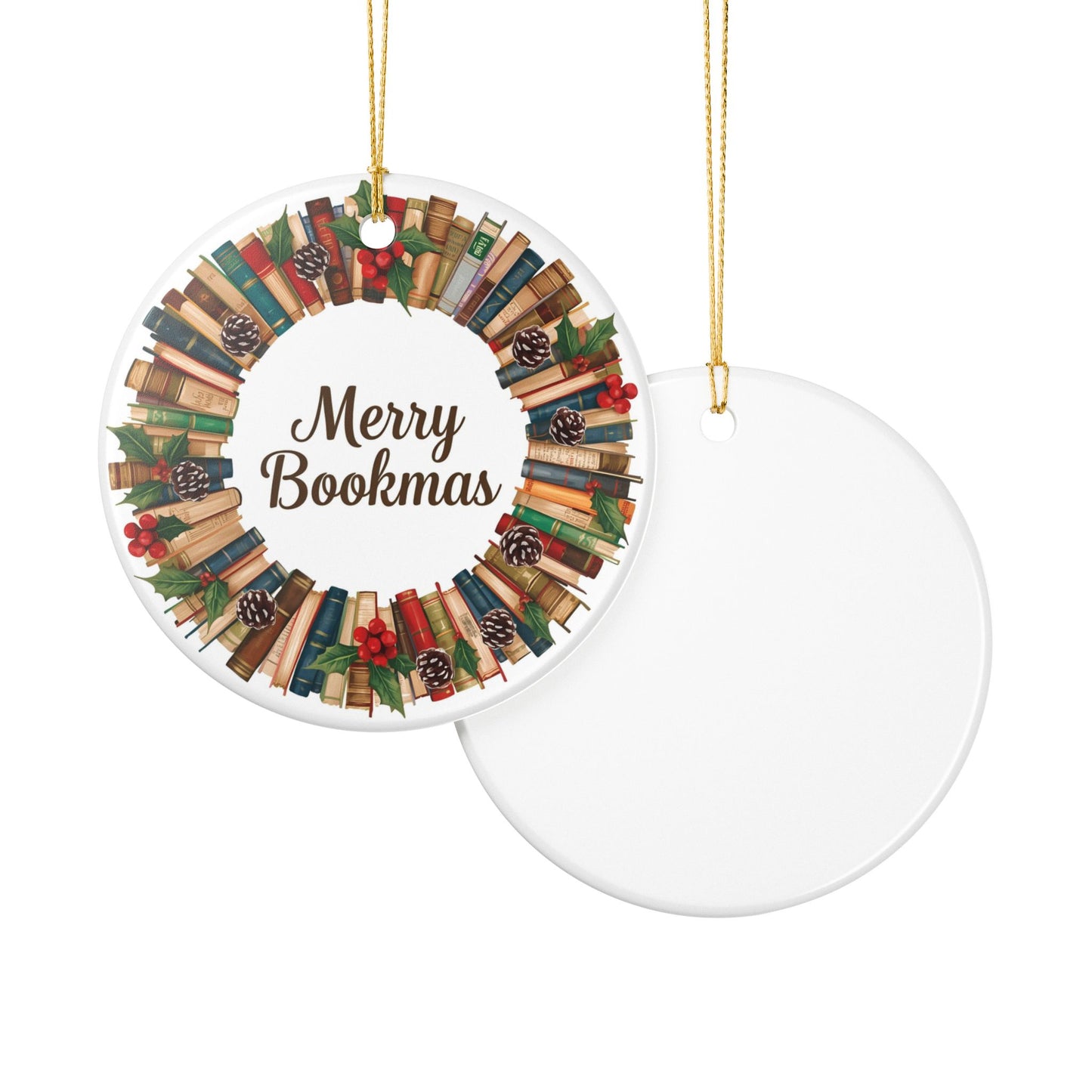 Merry Bookmas Ornament - Ceramic Decoration for Book Lovers, Holiday Decor, Christmas Gift, Reading Lover Gift, Literary Ornament