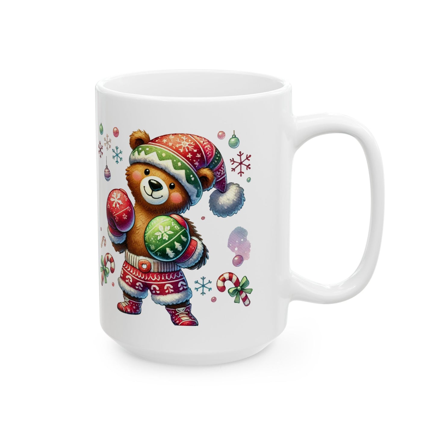Festive Shadow Boxing Bear Ceramic Mug| Christmas Coffee Cup | Holiday Gift |