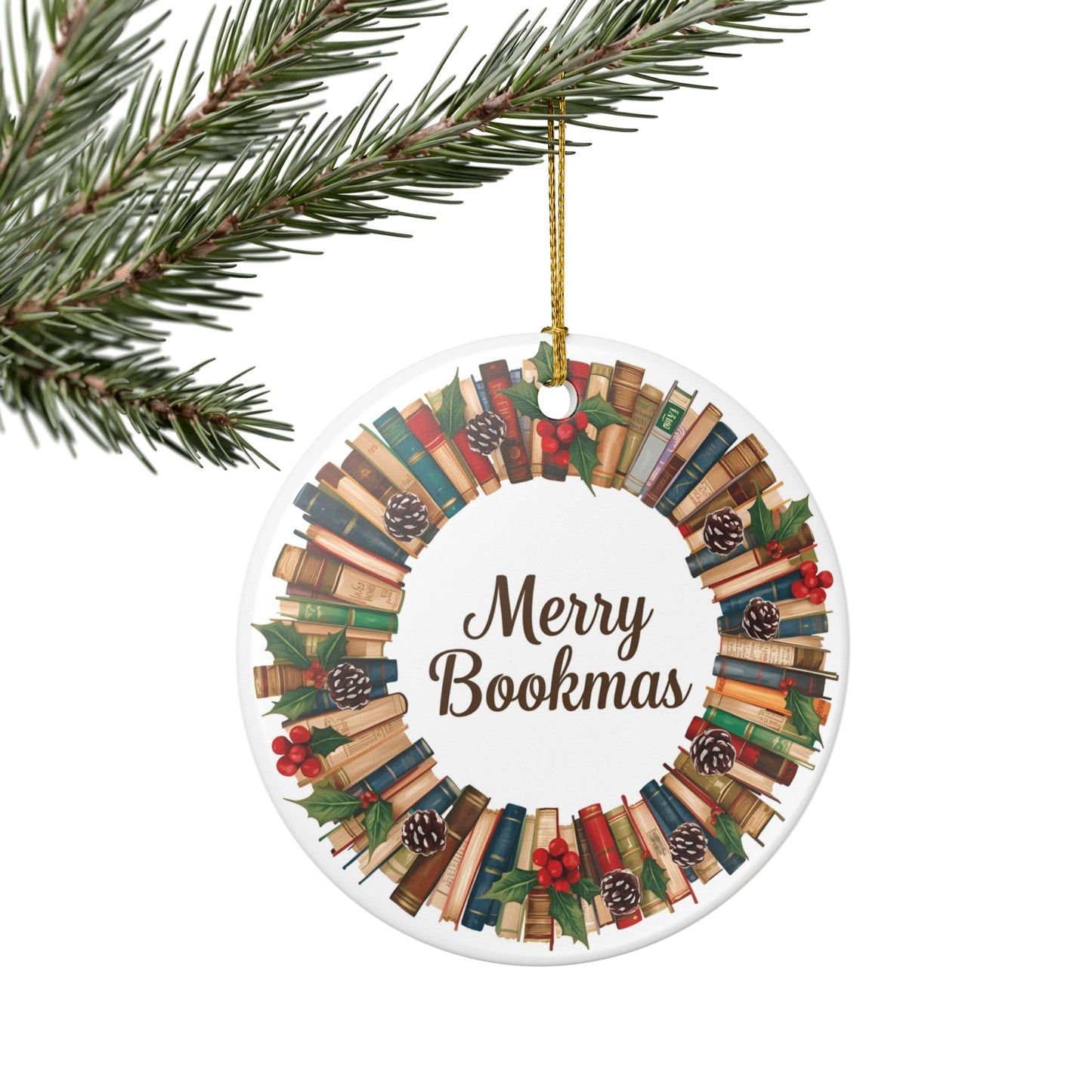 Merry Bookmas Ornament - Ceramic Decoration for Book Lovers, Holiday Decor, Christmas Gift, Reading Lover Gift, Literary Ornament