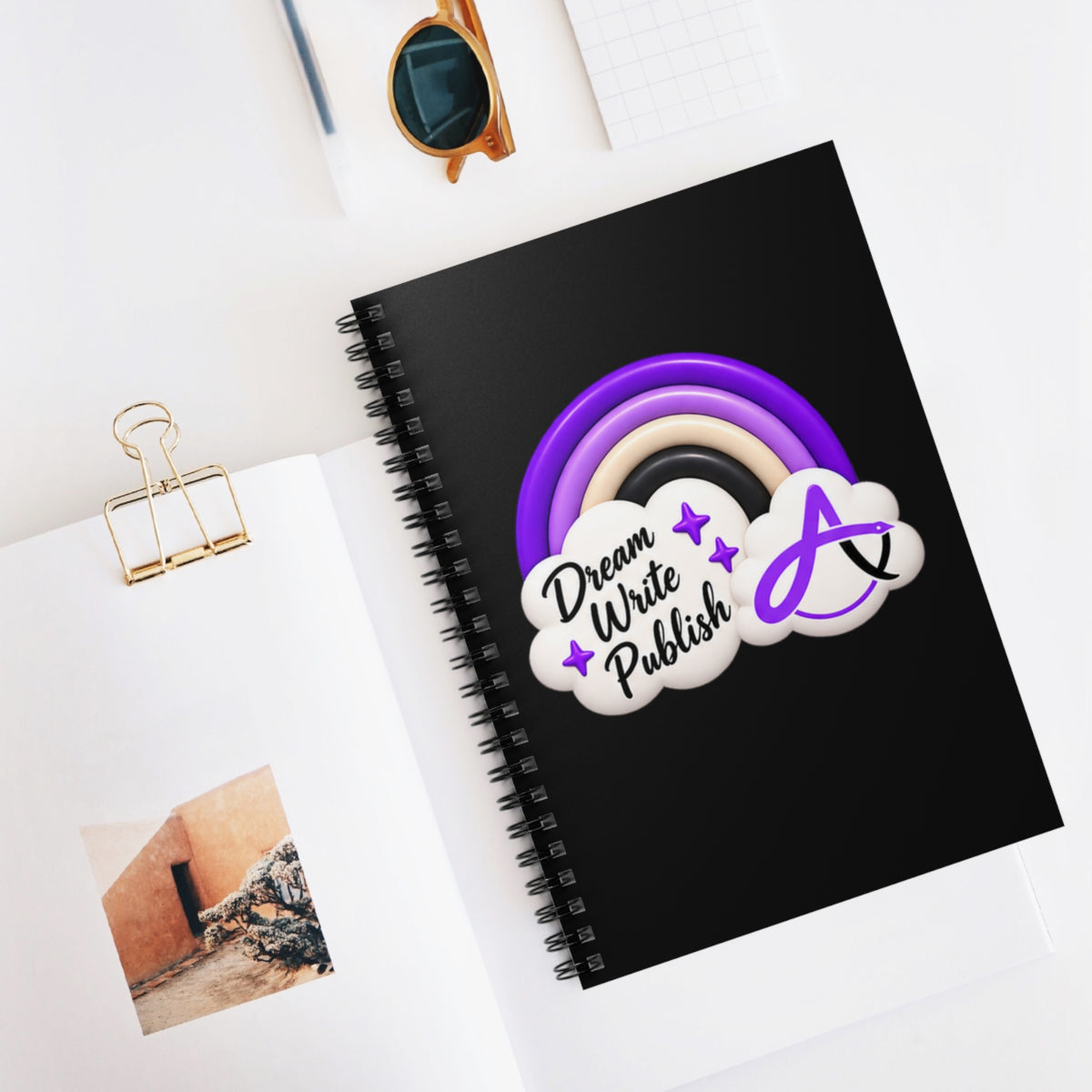 Dream. Write. Publish. Spiral Notebook — Purple Rainbow Journal for Writers