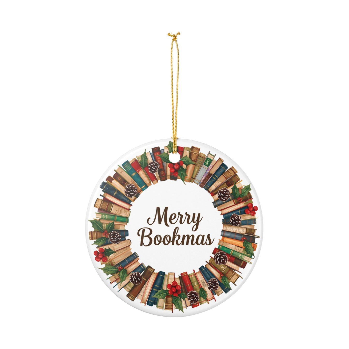Merry Bookmas Ornament - Ceramic Decoration for Book Lovers, Holiday Decor, Christmas Gift, Reading Lover Gift, Literary Ornament