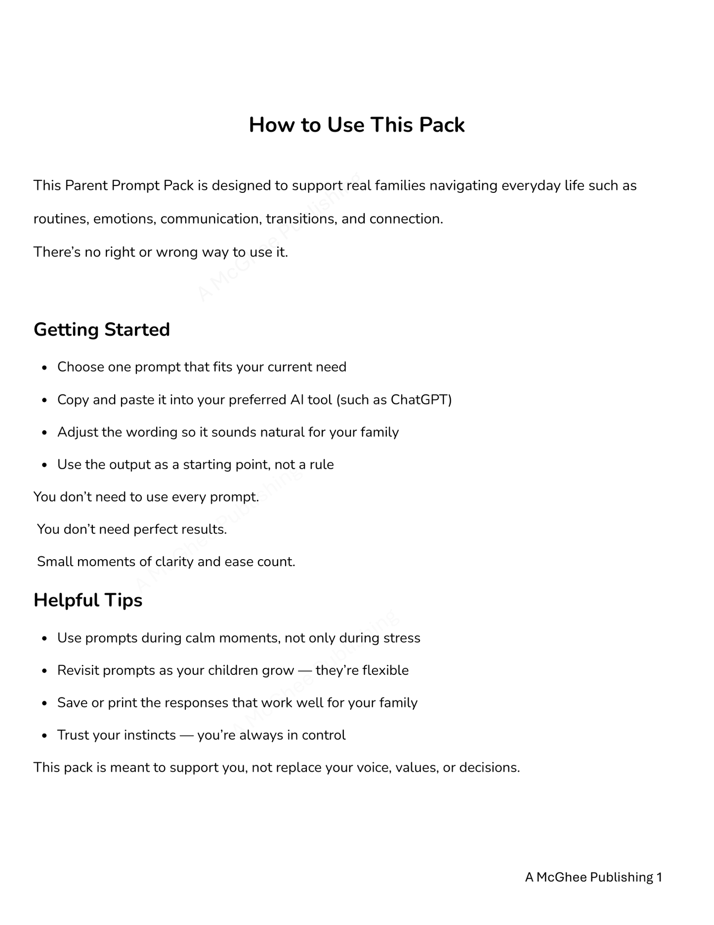 Parent Prompt Pack