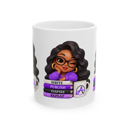 Writer’s Mug – “Write Publish Inspire Repeat” Ceramic Coffee Cup (11oz/15oz)