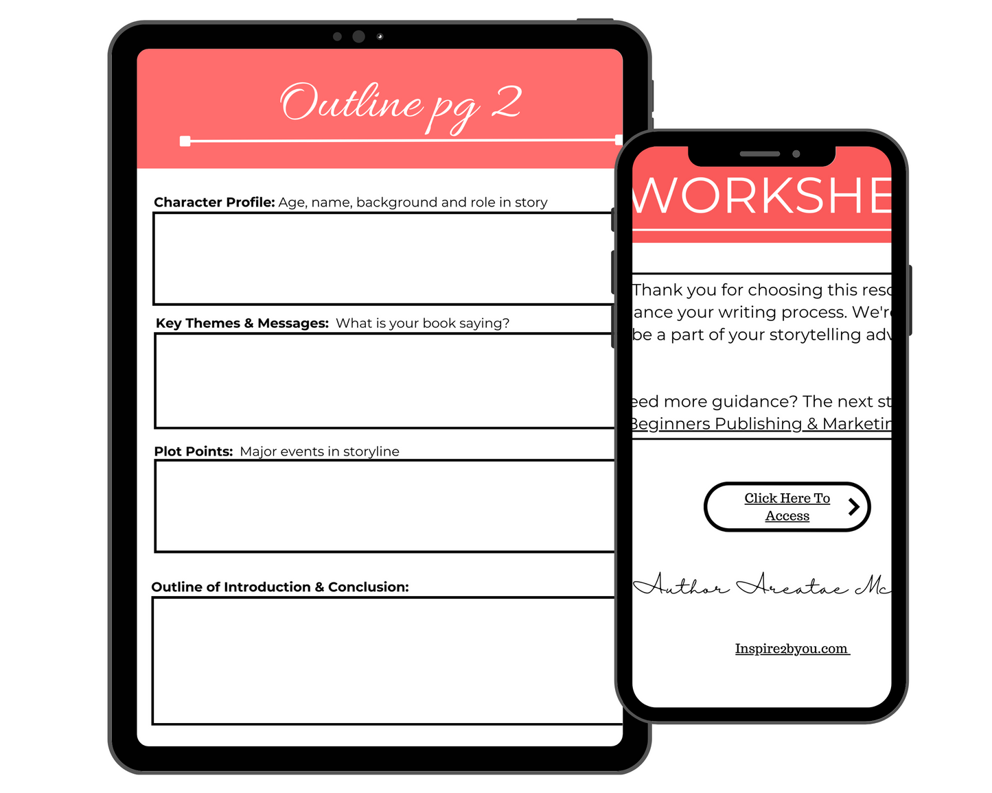 Outline page 2: Write your character profile, key themes and messages, plot points and outline of intro and conclusion